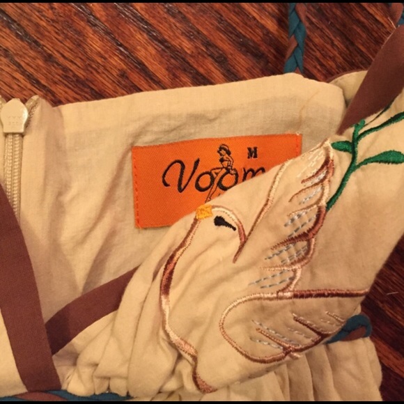 VOOM JOY HAN Tan Birds Dress w unique straps! NWT - Picture 3 of 4